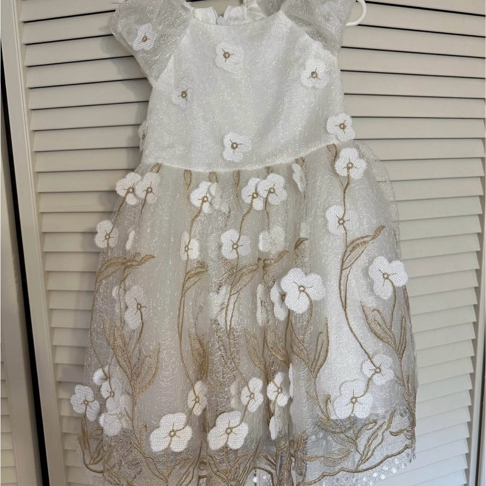 Flower Girl Elegant White and Gold Kids Dress
